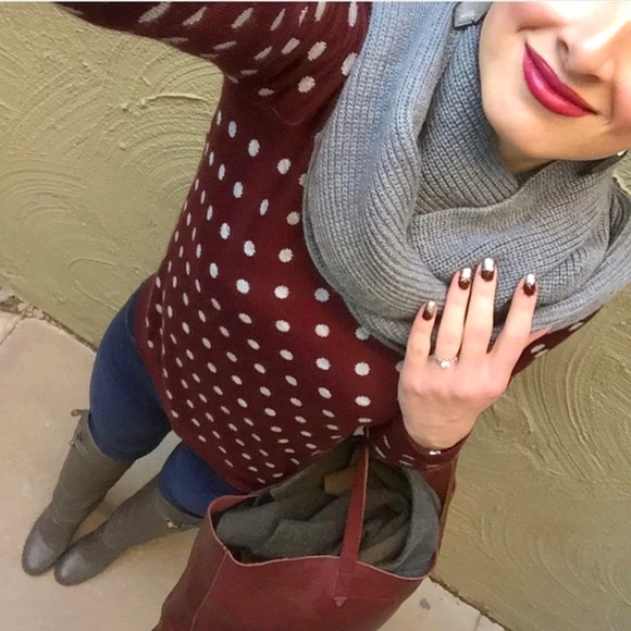LOFT Sweaters - 💘Loft Burgundy and Gray Polka Dot Sweater